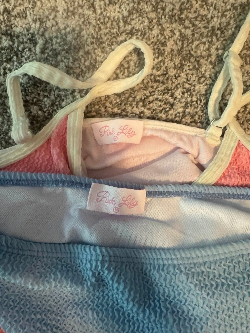 Pink Lily Pink and Blue High Waisted 2 piece Swim Suit, Size M, NWOT - Picture 3 of 4